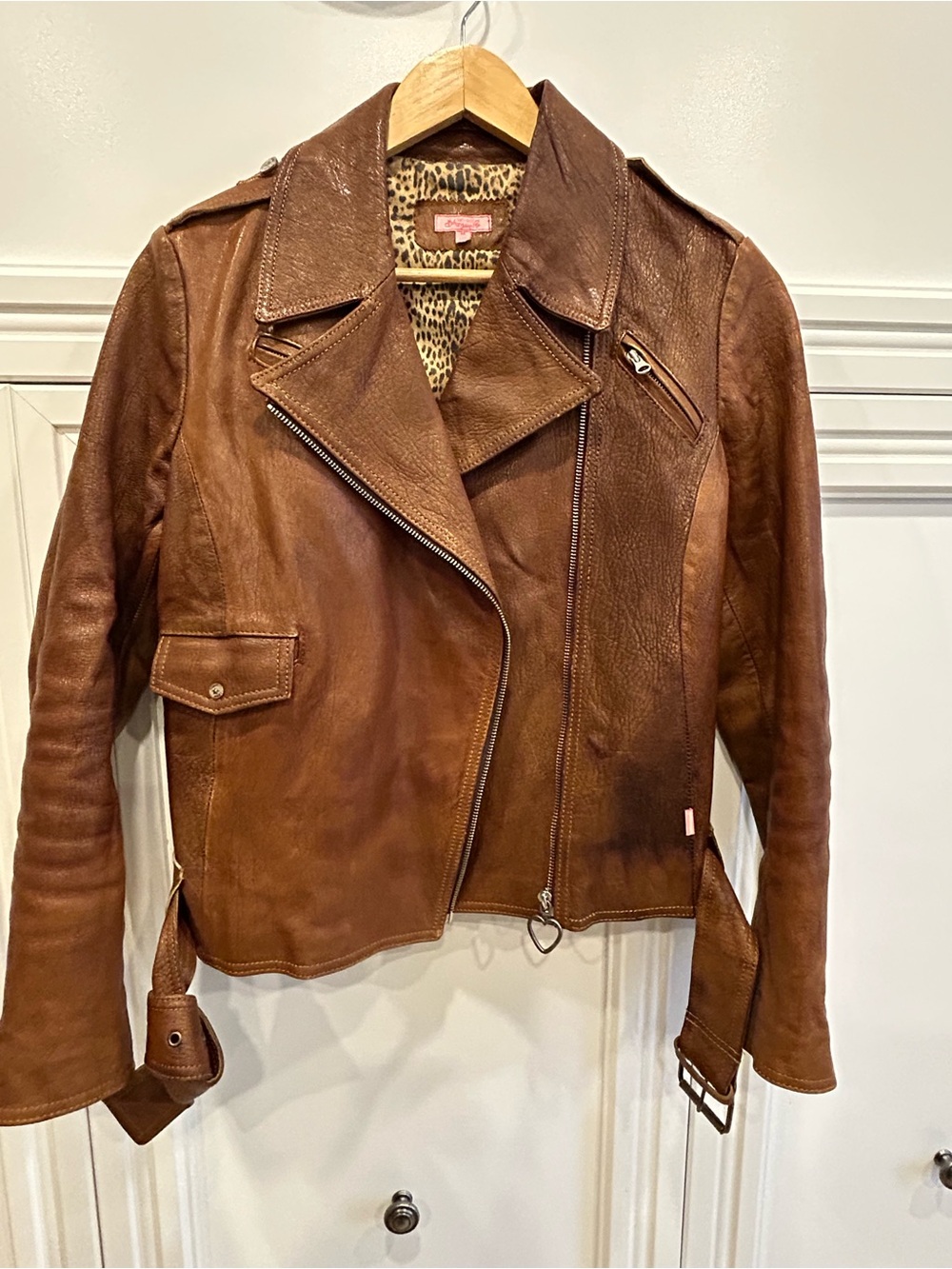 Original Roberto Cavalli Brown Leather Moto Jacket